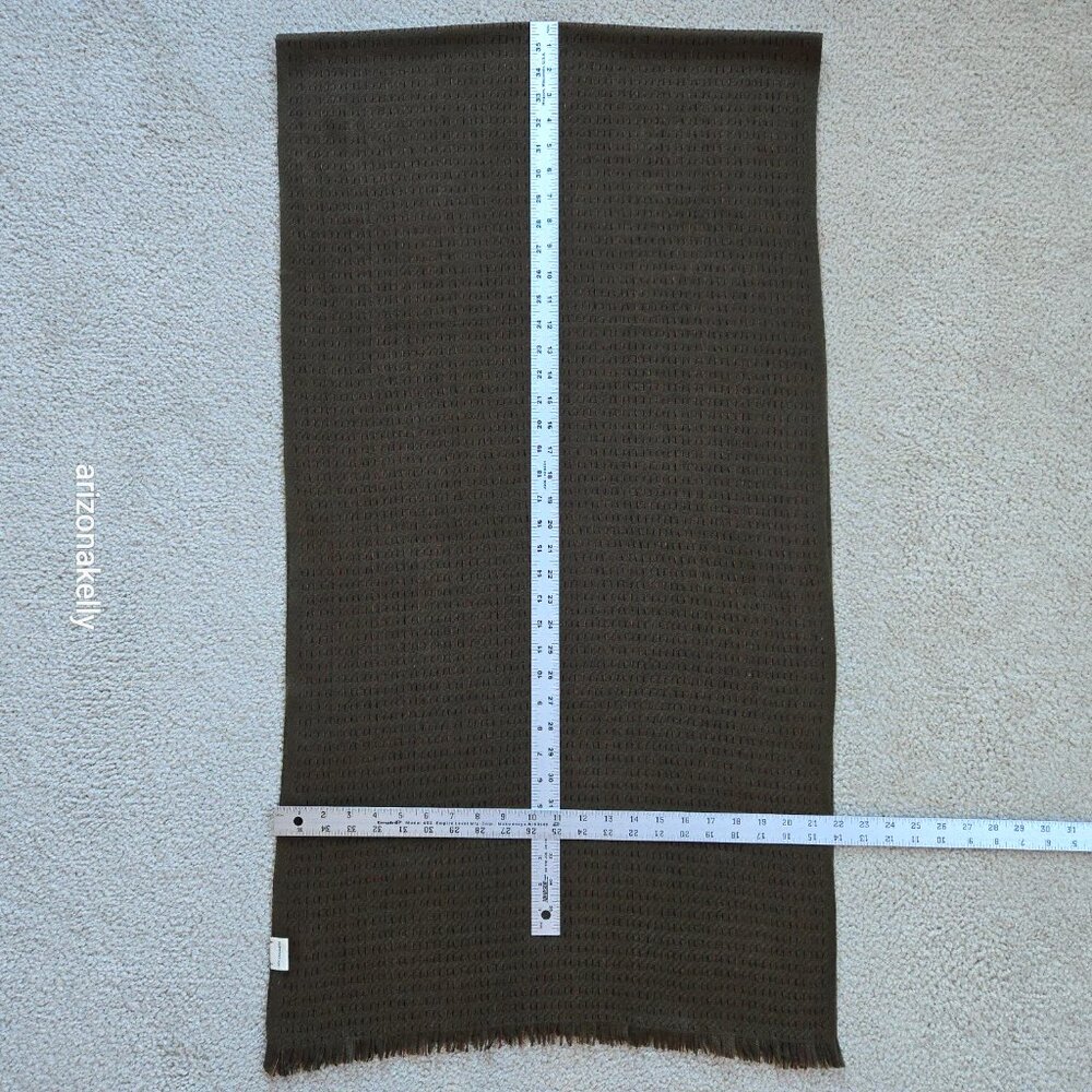 NWOT Cashmere Woven Scarf Olive Green With Black + Orange Weave Detail - Picture 11 of 16